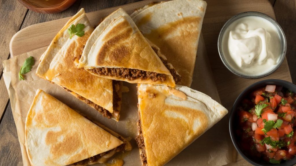 Golden ground beef quesadillas